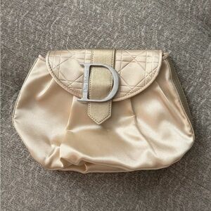 Dior Beige Satin Clutch with Silver Accent